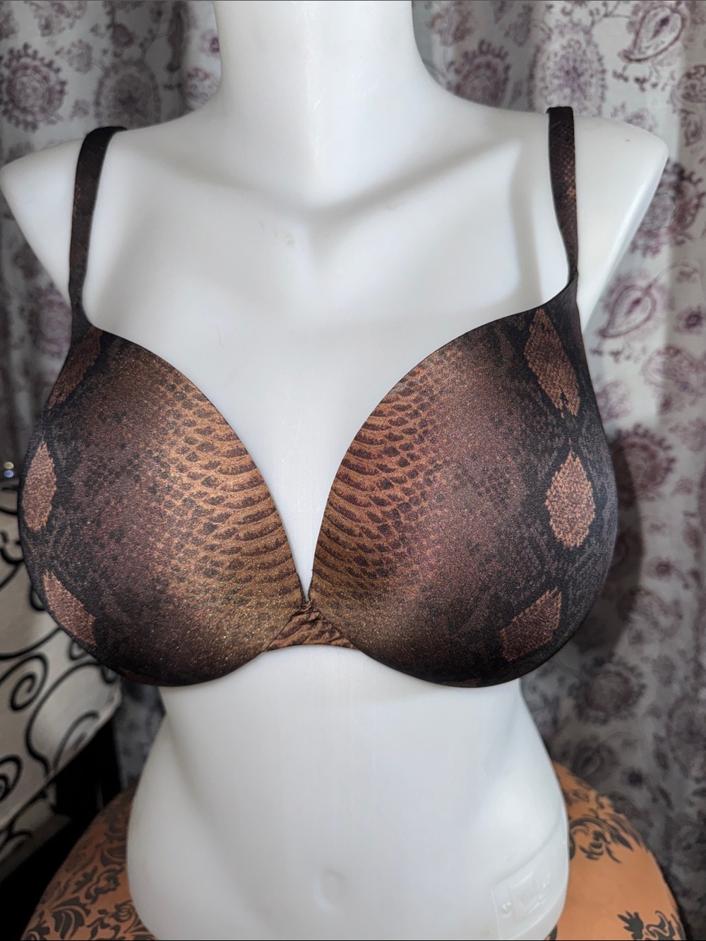 Authentic SKIMS Brown Snake-Print Reptile Care Bra
